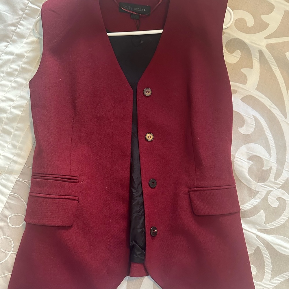 Zara Deep Burgundy Women's Tailored Vest - Picture 4 of 4